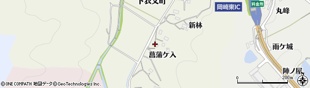 愛知県岡崎市下衣文町（菖蒲ケ入）周辺の地図