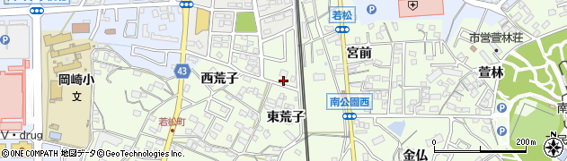 愛知県岡崎市若松町（東荒子）周辺の地図