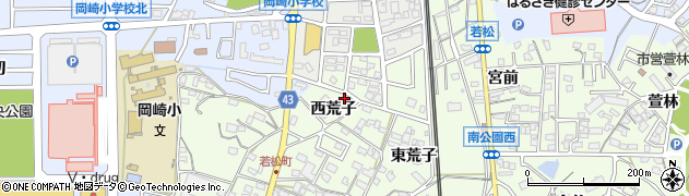 愛知県岡崎市若松町（西荒子）周辺の地図