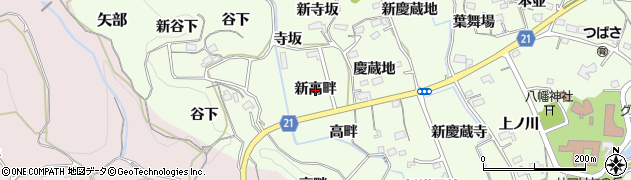 愛知県新城市矢部（新高畔）周辺の地図