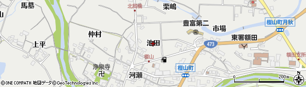 愛知県岡崎市樫山町（池田）周辺の地図