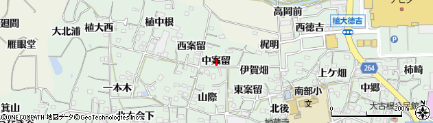 愛知県知多郡阿久比町植大中案留周辺の地図