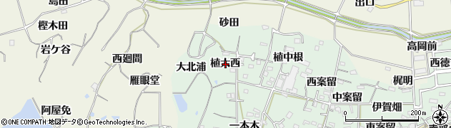 愛知県知多郡阿久比町植大植大西周辺の地図