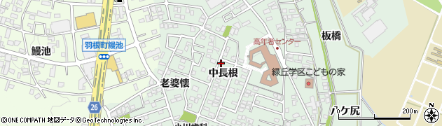 愛知県岡崎市美合町（中長根）周辺の地図