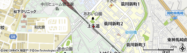 愛知県岡崎市蓑川町（上生道）周辺の地図
