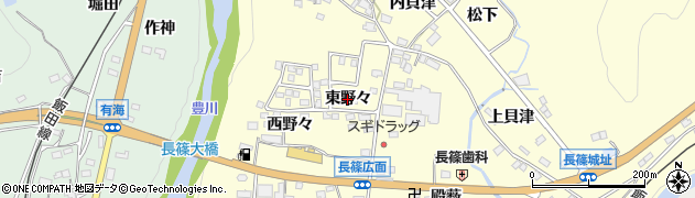 愛知県新城市長篠（東野々）周辺の地図