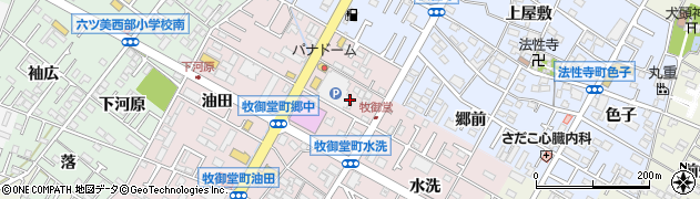 愛知県岡崎市牧御堂町（溝畔）周辺の地図