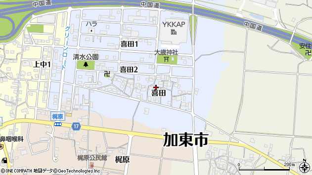 〒673-1465 兵庫県加東市喜田の地図