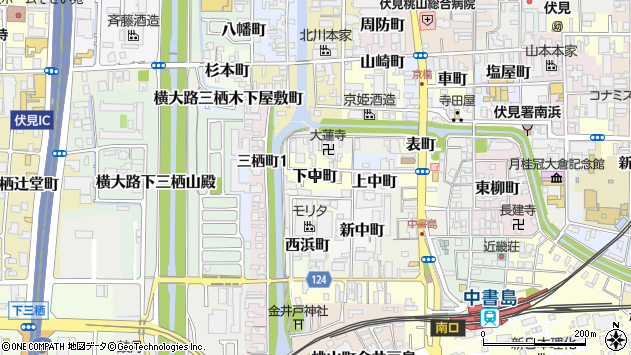 〒612-8216 京都府京都市伏見区下中町の地図