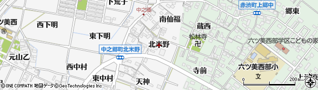 愛知県岡崎市中之郷町（北米野）周辺の地図