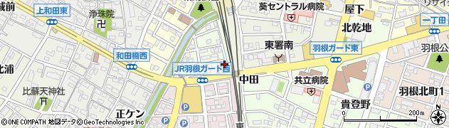 愛知県岡崎市羽根町（中田）周辺の地図