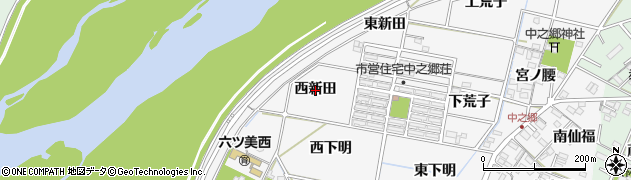 愛知県岡崎市中之郷町（西新田）周辺の地図
