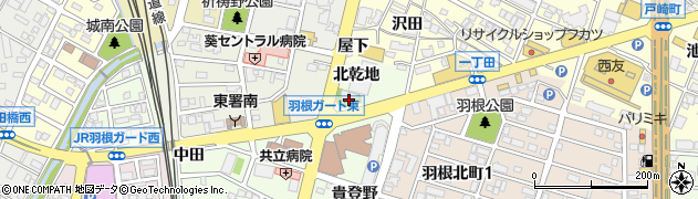 愛知県岡崎市羽根町（北乾地）周辺の地図