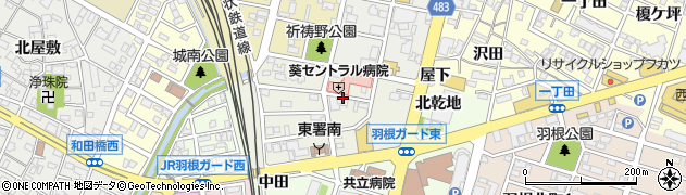 愛知県岡崎市中田町周辺の地図