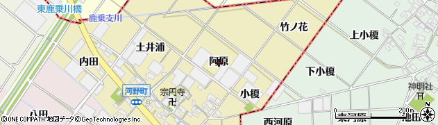 愛知県安城市河野町阿原周辺の地図