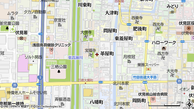 〒612-8357 京都府京都市伏見区帯屋町の地図