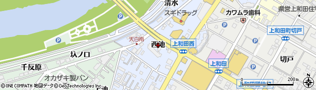 愛知県岡崎市天白町（西池）周辺の地図