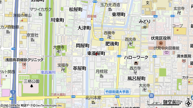 〒612-8355 京都府京都市伏見区東菱屋町の地図