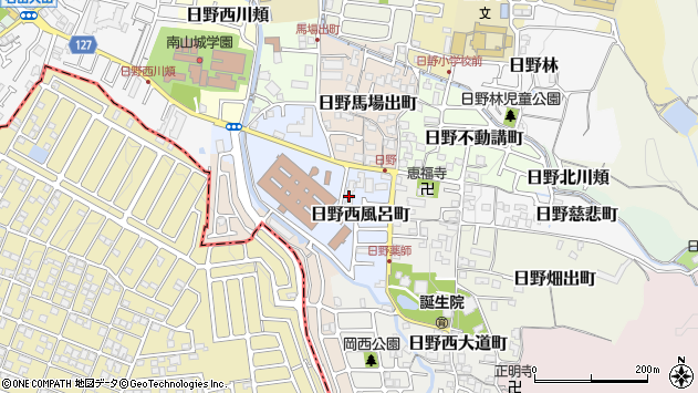 〒601-1423 京都府京都市伏見区日野西風呂町の地図