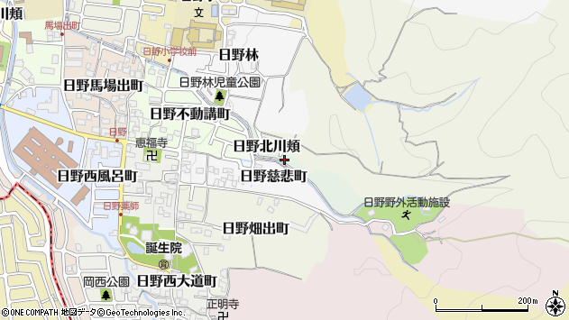 〒601-1404 京都府京都市伏見区日野北川頬の地図