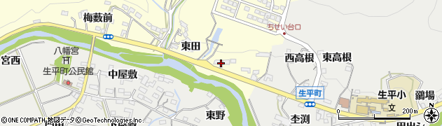 愛知県岡崎市茅原沢町東田周辺の地図
