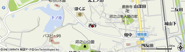 愛知県阿久比町（知多郡）卯坂（西谷）周辺の地図