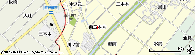 愛知県岡崎市島坂町（西三本木）周辺の地図