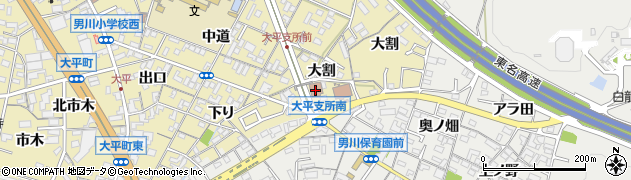愛知県岡崎市大平町（皿田）周辺の地図