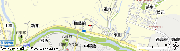 愛知県岡崎市茅原沢町（梅薮前）周辺の地図