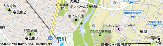 愛知県岡崎市大西町（宮前）周辺の地図