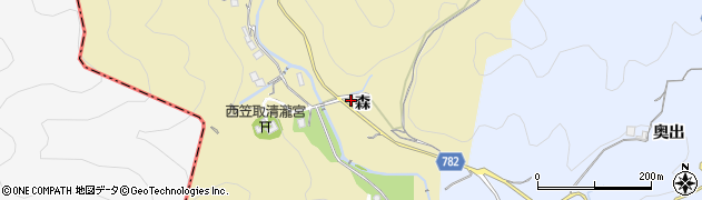 京都府宇治市西笠取森周辺の地図