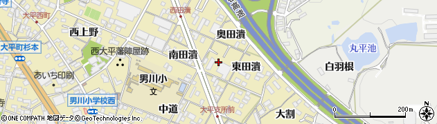 愛知県岡崎市大平町（東田潰）周辺の地図