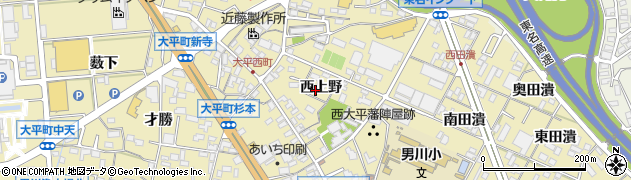 愛知県岡崎市大平町（西上野）周辺の地図