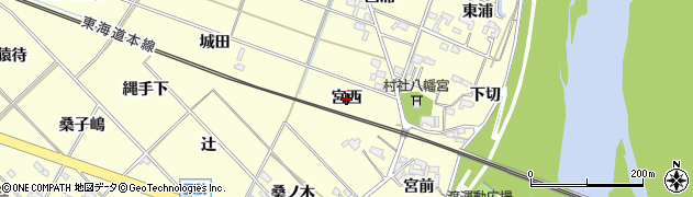 愛知県岡崎市渡町（宮西）周辺の地図