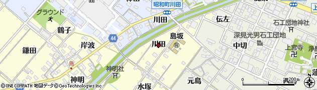 愛知県岡崎市島坂町（川田）周辺の地図