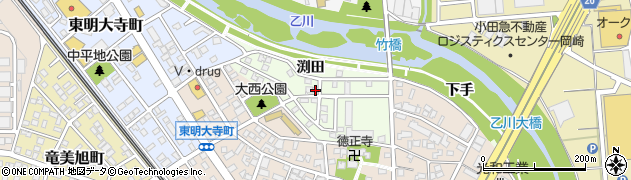 愛知県岡崎市大西町（渕田）周辺の地図