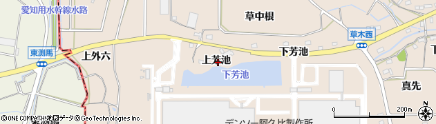 愛知県知多郡阿久比町草木上芳池周辺の地図