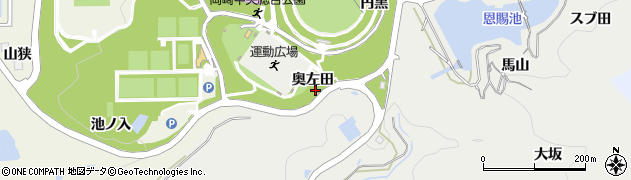 愛知県岡崎市丸山町（奥左田）周辺の地図