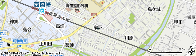 愛知県岡崎市大和町（家下）周辺の地図