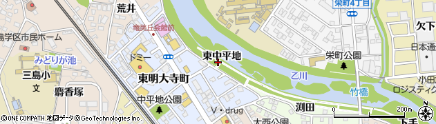 愛知県岡崎市明大寺町（東中平地）周辺の地図