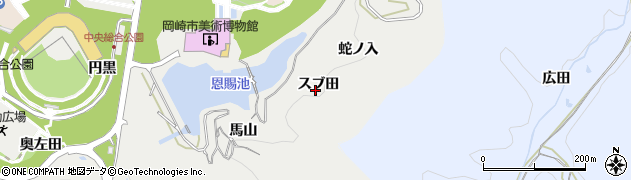 愛知県岡崎市丸山町（スブ田）周辺の地図