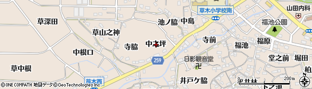 愛知県知多郡阿久比町草木中之坪周辺の地図