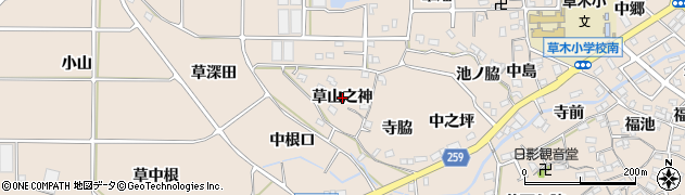 愛知県阿久比町（知多郡）草木（草山之神）周辺の地図