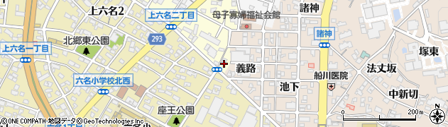 愛知県岡崎市上六名町（茶ノ木原）周辺の地図