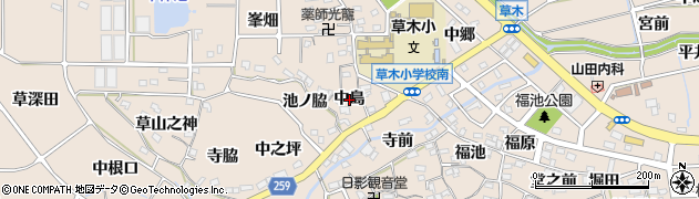 愛知県阿久比町（知多郡）草木（中島）周辺の地図