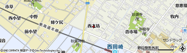 愛知県岡崎市大和町（西之坊）周辺の地図