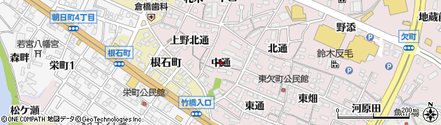 愛知県岡崎市欠町中通周辺の地図