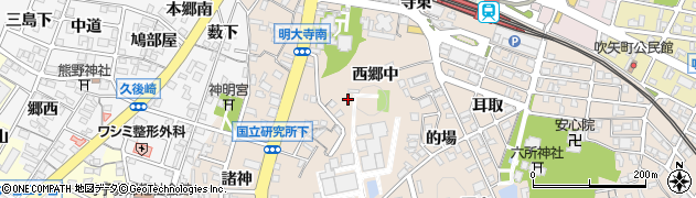 愛知県岡崎市明大寺町（西郷中）周辺の地図