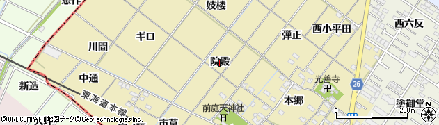 愛知県岡崎市新堀町（院殿）周辺の地図