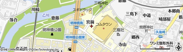 愛知県岡崎市上六名町宮前周辺の地図